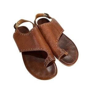 Bed Stu Womens Tan Brown Leather Grommet Toe Loop Slingback Flat Sandals
